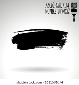 Black brush stroke and handwritten alphabet. Grunge vector abstract hand - painted element. Underline and border design.