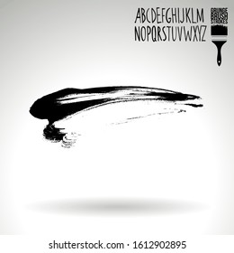 Black brush stroke and handwritten alphabet. Grunge vector abstract hand - painted element. Underline and border design.