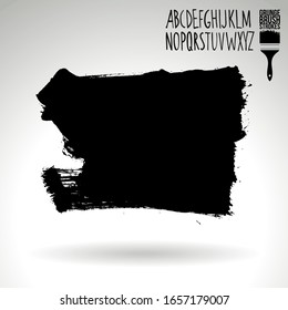 Black brush stroke and handwritten alphabet. Grunge vector abstract hand - painted element. Underline and border design.