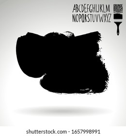 Black brush stroke and handwritten alphabet. Grunge vector abstract hand - painted element. Underline and border design.