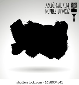 Black brush stroke and handwritten alphabet. Grunge vector abstract hand - painted element. Underline and border design.
