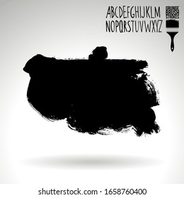 Black brush stroke and handwritten alphabet. Grunge vector abstract hand - painted element. Underline and border design.