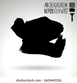 Black brush stroke and handwritten alphabet. Grunge vector abstract hand - painted element. Underline and border design.