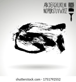Black brush stroke and handwritten alphabet. Grunge vector abstract hand - painted element. Underline and border design.