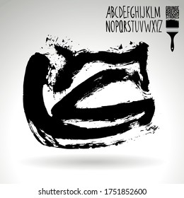 Black brush stroke and handwritten alphabet. Grunge vector abstract hand - painted element. Underline and border design.