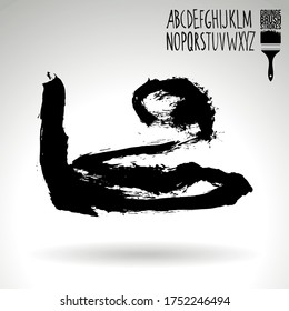 Black brush stroke and handwritten alphabet. Grunge vector abstract hand - painted element. Underline and border design.