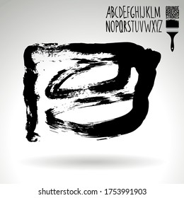 Black brush stroke and handwritten alphabet. Grunge vector abstract hand - painted element. Underline and border design.