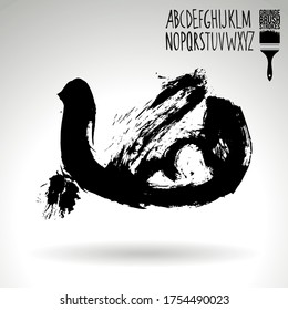 Black brush stroke and handwritten alphabet. Grunge vector abstract hand - painted element. Underline and border design.