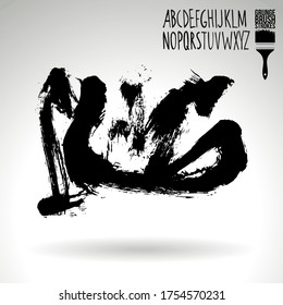 Black brush stroke and handwritten alphabet. Grunge vector abstract hand - painted element. Underline and border design.