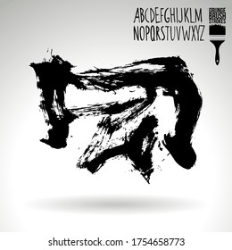 Black brush stroke and handwritten alphabet. Grunge vector abstract hand - painted element. Underline and border design.