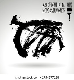Black brush stroke and handwritten alphabet. Grunge vector abstract hand - painted element. Underline and border design.