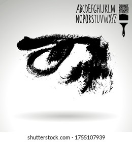 Black brush stroke and handwritten alphabet. Grunge vector abstract hand - painted element. Underline and border design.