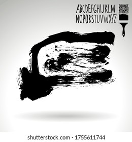 Black brush stroke and handwritten alphabet. Grunge vector abstract hand - painted element. Underline and border design.