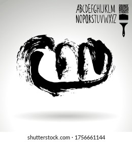 Black brush stroke and handwritten alphabet. Grunge vector abstract hand - painted element. Underline and border design.