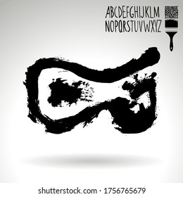 Black brush stroke and handwritten alphabet. Grunge vector abstract hand - painted element. Underline and border design.