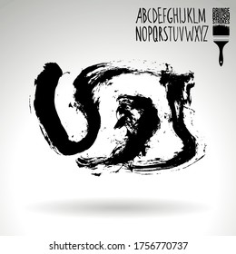 Black brush stroke and handwritten alphabet. Grunge vector abstract hand - painted element. Underline and border design.