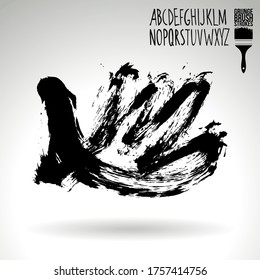 Black brush stroke and handwritten alphabet. Grunge vector abstract hand - painted element. Underline and border design.