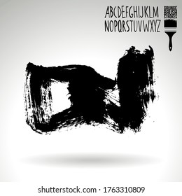 Black brush stroke and handwritten alphabet. Grunge vector abstract hand - painted element. Underline and border design.