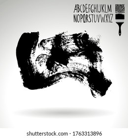 Black brush stroke and handwritten alphabet. Grunge vector abstract hand - painted element. Underline and border design.