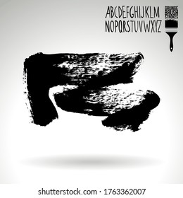Black brush stroke and handwritten alphabet. Grunge vector abstract hand - painted element. Underline and border design.