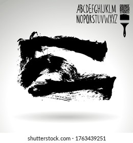 Black brush stroke and handwritten alphabet. Grunge vector abstract hand - painted element. Underline and border design.