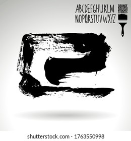 Black brush stroke and handwritten alphabet. Grunge vector abstract hand - painted element. Underline and border design.