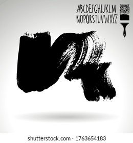 Black brush stroke and handwritten alphabet. Grunge vector abstract hand - painted element. Underline and border design.