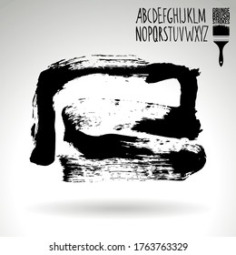 Black brush stroke and handwritten alphabet. Grunge vector abstract hand - painted element. Underline and border design.