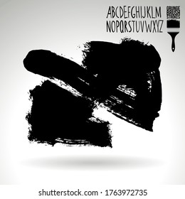 Black brush stroke and handwritten alphabet. Grunge vector abstract hand - painted element. Underline and border design.