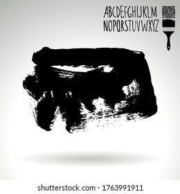 Black brush stroke and handwritten alphabet. Grunge vector abstract hand - painted element. Underline and border design.