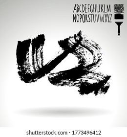 Black brush stroke and handwritten alphabet. Grunge vector abstract hand - painted element. Underline and border design.