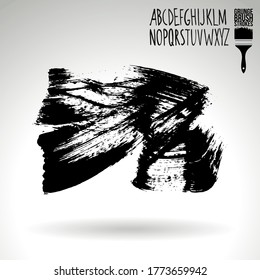 Black brush stroke and handwritten alphabet. Grunge vector abstract hand - painted element. Underline and border design.
