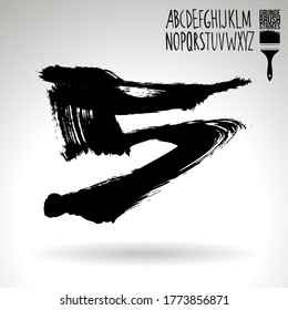 Black brush stroke and handwritten alphabet. Grunge vector abstract hand - painted element. Underline and border design.