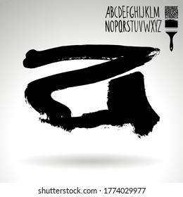 Black brush stroke and handwritten alphabet. Grunge vector abstract hand - painted element. Underline and border design.