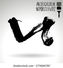 Black brush stroke and handwritten alphabet. Grunge vector abstract hand - painted element. Underline and border design.