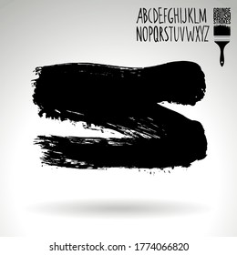 Black brush stroke and handwritten alphabet. Grunge vector abstract hand - painted element. Underline and border design.