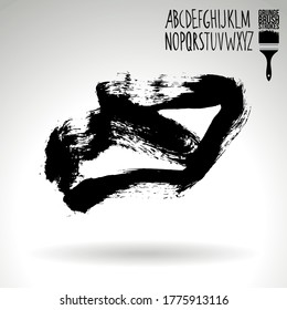 Black brush stroke and handwritten alphabet. Grunge vector abstract hand - painted element. Underline and border design.