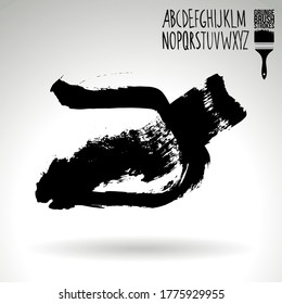 Black brush stroke and handwritten alphabet. Grunge vector abstract hand - painted element. Underline and border design.