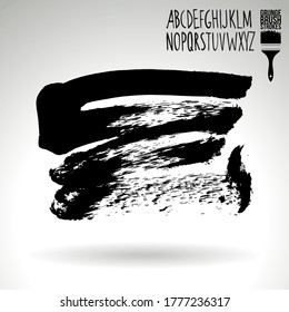 Black brush stroke and handwritten alphabet. Grunge vector abstract hand - painted element. Underline and border design.