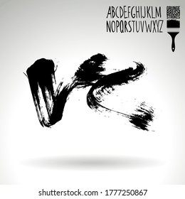 Black brush stroke and handwritten alphabet. Grunge vector abstract hand - painted element. Underline and border design.