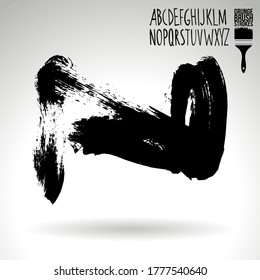 Black brush stroke and handwritten alphabet. Grunge vector abstract hand - painted element. Underline and border design.