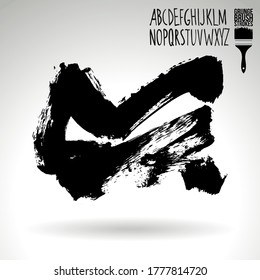 Black brush stroke and handwritten alphabet. Grunge vector abstract hand - painted element. Underline and border design.