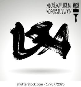 Black brush stroke and handwritten alphabet. Grunge vector abstract hand - painted element. Underline and border design.
