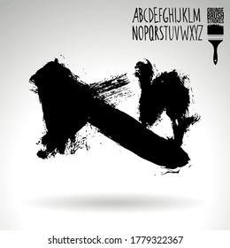 Black brush stroke and handwritten alphabet. Grunge vector abstract hand - painted element. Underline and border design.