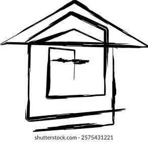 black brush stroke house. house icon in doodle style