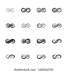 Black brush stroke infinity, moebius vector symbol, logo or limitless sign isolated on white background. Creative infinite or eternity endless icon