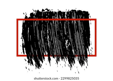 Black brush stroke ink isolated on white background. Banner with red frame. Grunge design element. Vector illustration, Eps 10.