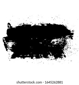 Black brush stroke isolated on white background. Trendy brush stroke for black ink paint, grunge splash, dirt banner, watercolor design and dirty texture. Creative art concept, vector illustration