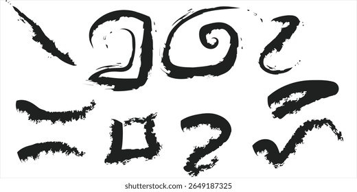 Traçado do pincel preto isolado no plano de fundo. Traçados de pincel vetorial para tinta, elementos de design grunge, banners, design de aquarela, textura suja. Traçados de pincel na moda, ilustração de vetor