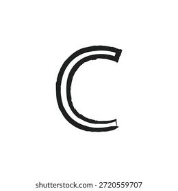 Vector negro de la letra C de la carrera del cepillo - Icono inicial del alfabeto del grunge angustiado dibujado a mano aislado en blanco